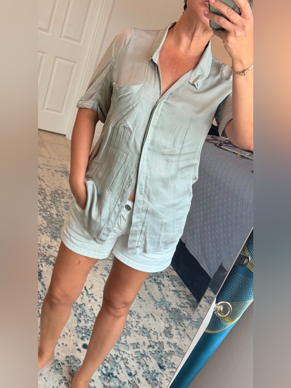 Helmut Lang Sage Green Silk Button-Down Shirt